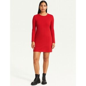 Everlane Women's Red The Ribbed Long Sleeve Round Neck Mini Dress Size L